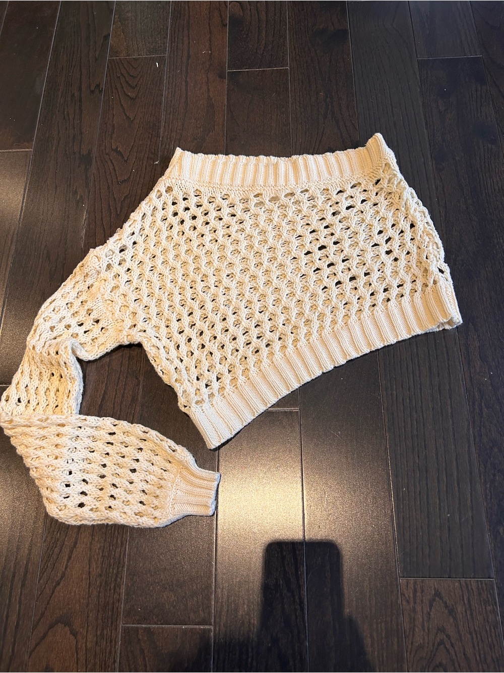 Anthropologie Cream Open-Weave Off-the-Shoulder Sweater